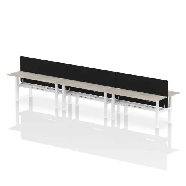 Air Back-to-Back Slimline Height Adjustable Bench Desk - 6 Person with Black Straight Screen - Image 72