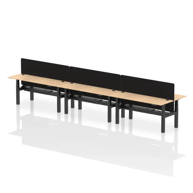 Air Back-to-Back Slimline Height Adjustable Bench Desk - 6 Person with Black Straight Screen - Image 73