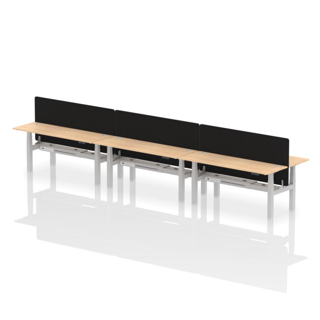 Air Back-to-Back Slimline Height Adjustable Bench Desk - 6 Person with Black Straight Screen - Image 74