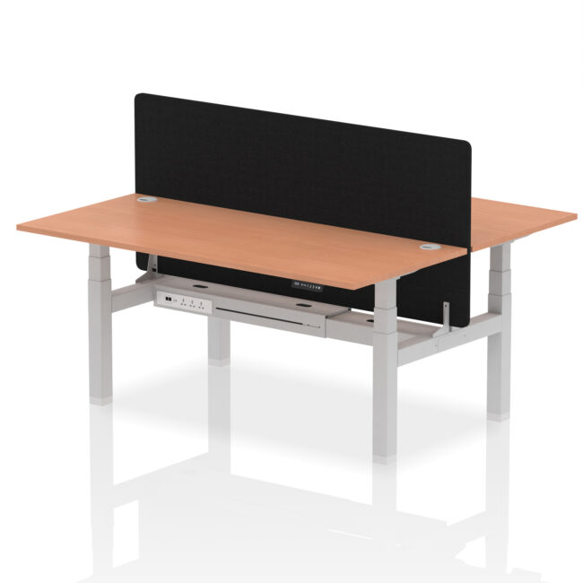 Air Back-to-Back Height Adjustable Bench Desk - 2 Person with Black Straight Screen - Image 65