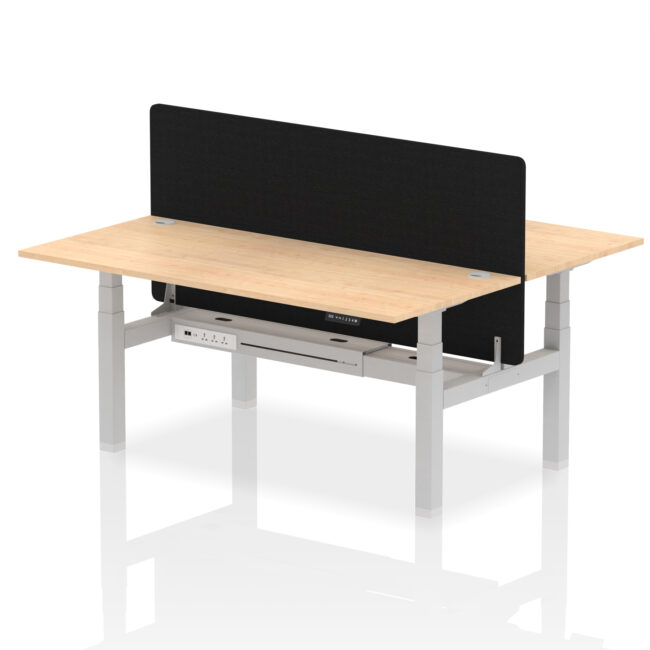 Air Back-to-Back Height Adjustable Bench Desk - 2 Person with Black Straight Screen - Image 74
