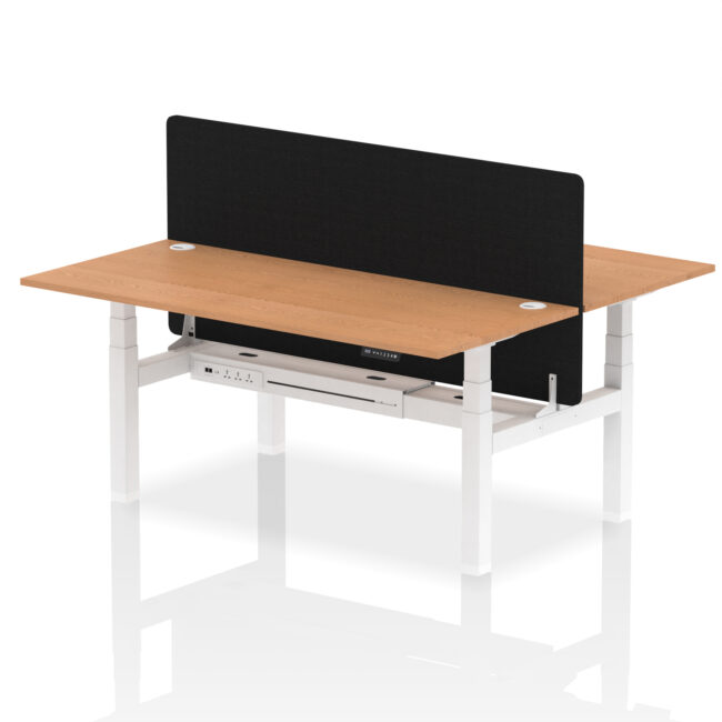 Air Back-to-Back Height Adjustable Bench Desk - 2 Person with Black Straight Screen - Image 78