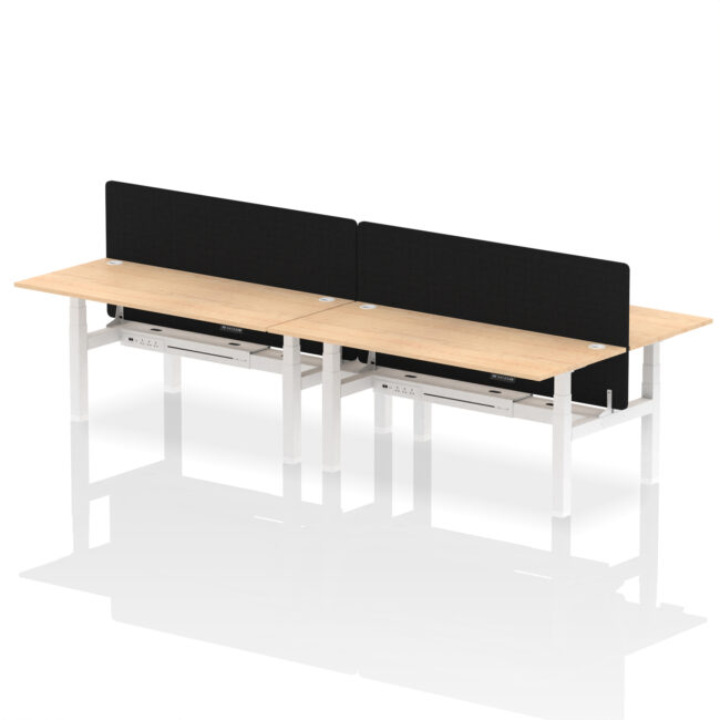 Air Back-to-Back Height Adjustable Bench Desk - 4 Person with Black Straight Screen - Image 75