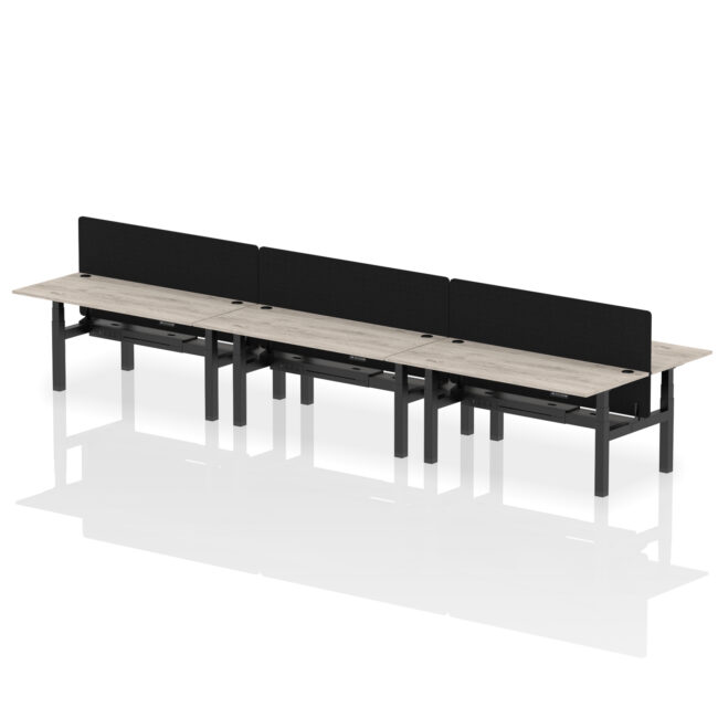 Air Back-to-Back Height Adjustable Bench Desk - 6 Person with Black Straight Screen - Image 70