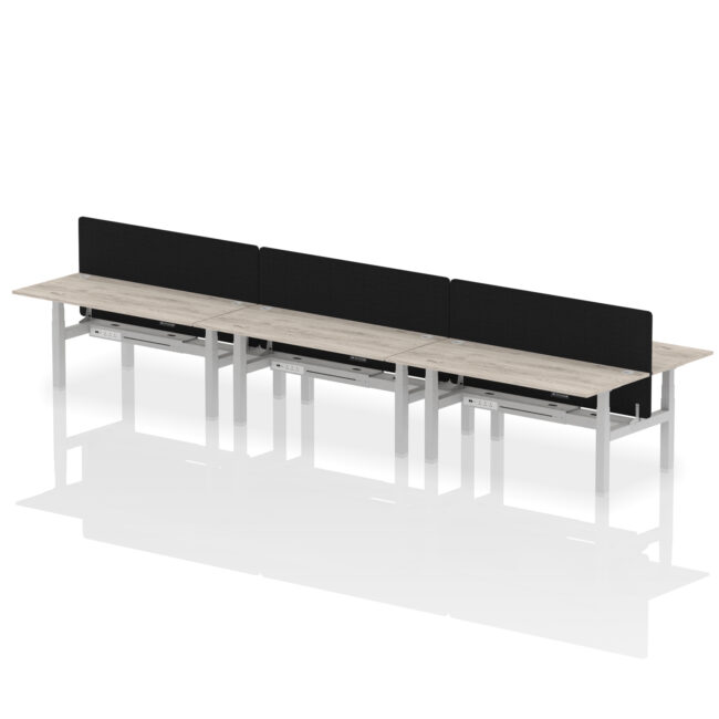 Air Back-to-Back Height Adjustable Bench Desk - 6 Person with Black Straight Screen - Image 71