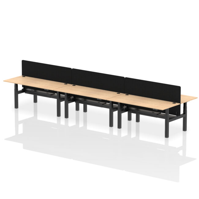 Air Back-to-Back Height Adjustable Bench Desk - 6 Person with Black Straight Screen - Image 73