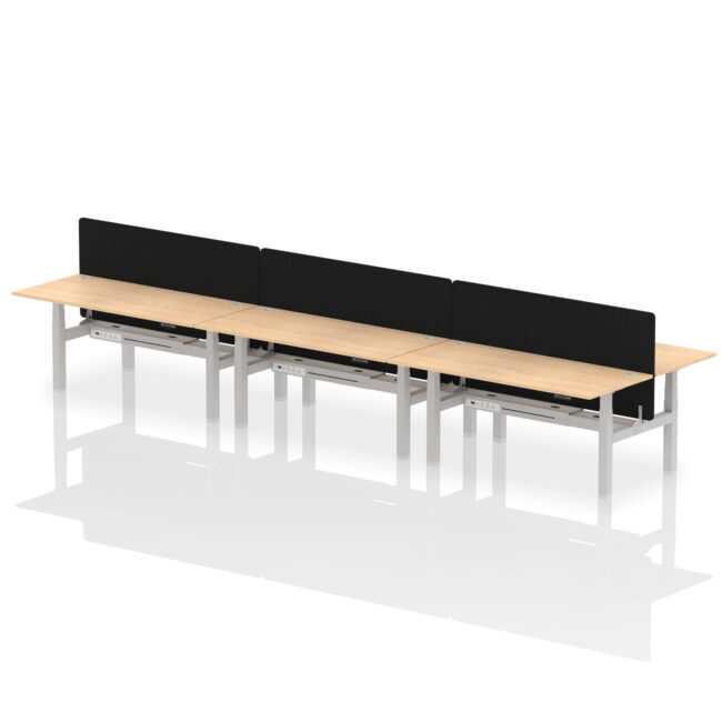 Air Back-to-Back Height Adjustable Bench Desk - 6 Person with Black Straight Screen - Image 74