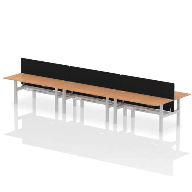 Air Back-to-Back Height Adjustable Bench Desk - 6 Person with Black Straight Screen - Image 77