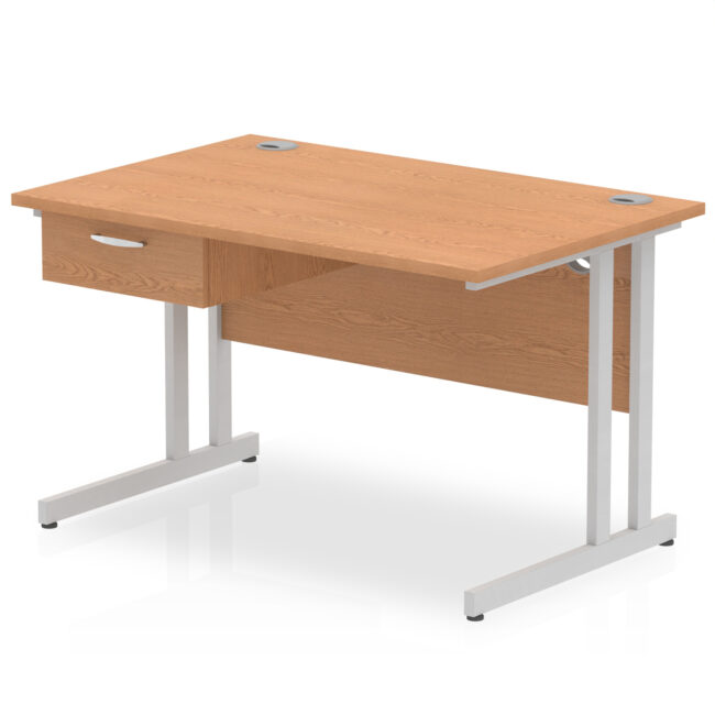 Impulse Cantilever Straight Desk Silver Frame With Single One Drawer Fixed Pedestal - Image 5