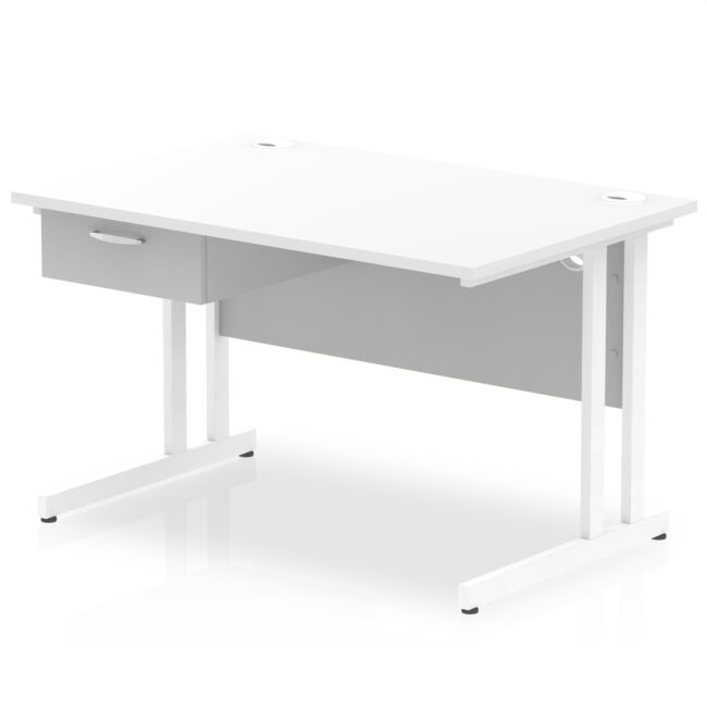 Impulse Cantilever Straight Desk White Frame With Single One Drawer Fixed Pedestal - Image 6