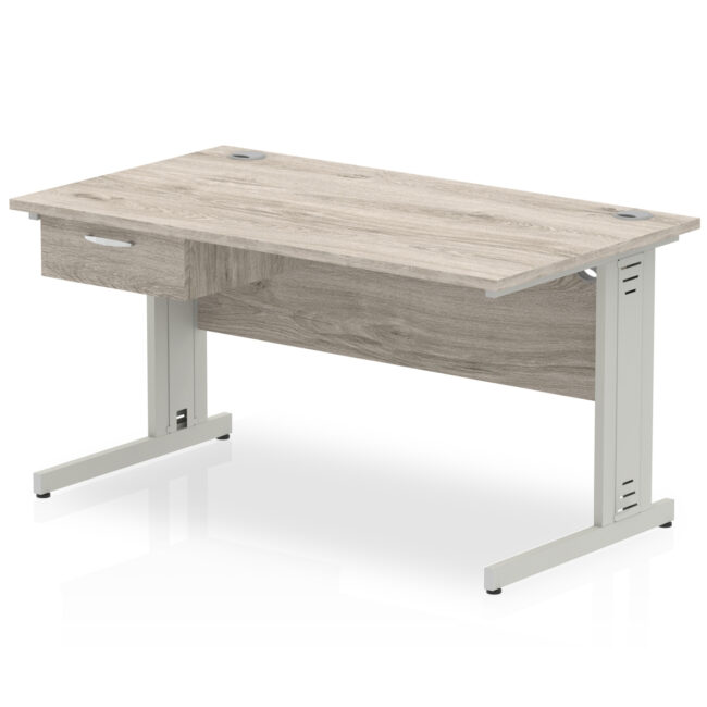 Impulse Cable Managed Straight Desk Silver Frame With Single One Drawer Fixed Pedestal - Image 10