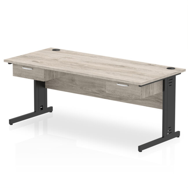 Impulse Cable Managed Straight Desk Black Frame With Two One Drawer Fixed Pedestals - Image 10