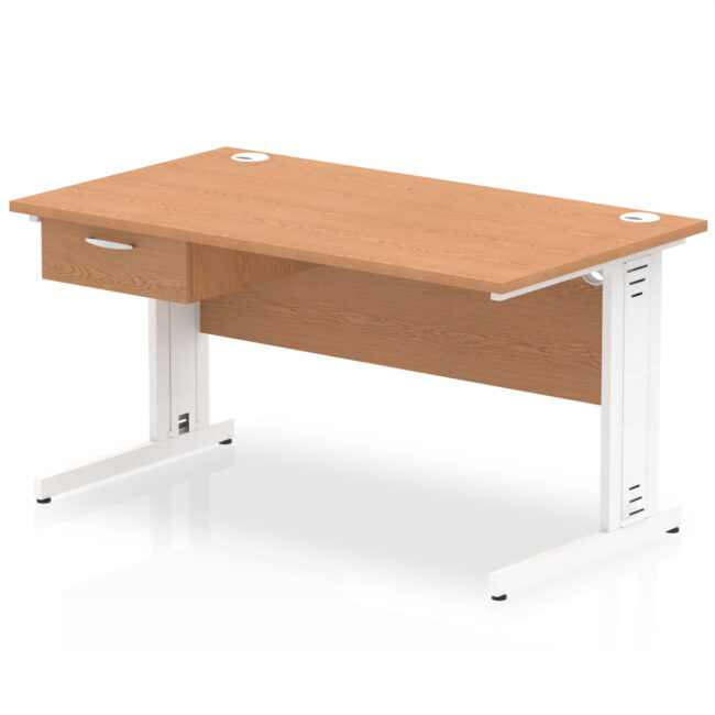 Impulse Cable Managed Straight Desk White Frame With Single One Drawer Fixed Pedestal - Image 12