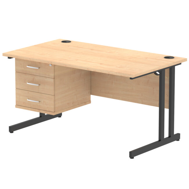 Impulse 1400mm Cantilever Straight Desk With Single Fixed Pedestal - Image 132