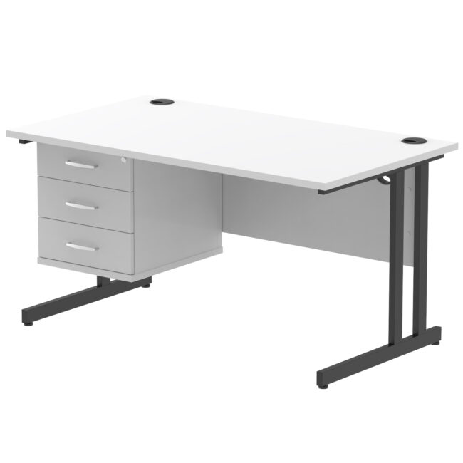 Impulse 1400mm Cantilever Straight Desk With Single Fixed Pedestal - Image 134