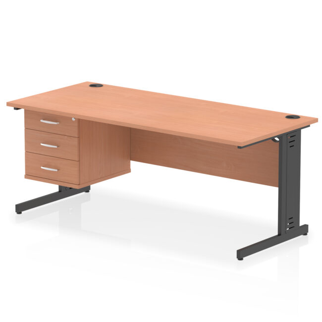 Impulse 1800mm Cable Managed Straight Desk With Single Fixed Pedestal - Image 54