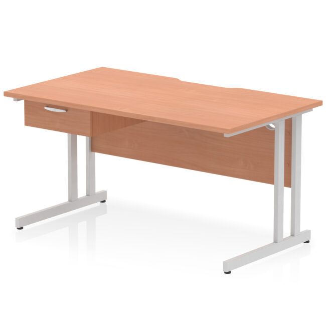 Impulse Scalloped Edge Cantilever Straight Desk With Single One Drawer Fixed Pedestal - Image 25