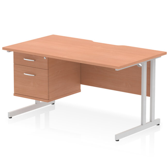 Impulse Scalloped Edge 1400mm Cantilever Straight Desk With Single Fixed Pedestal - Image 4