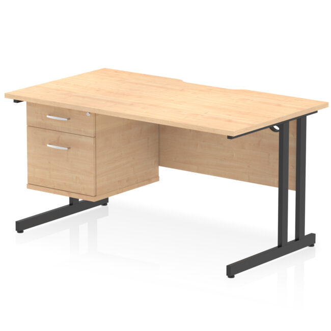 Impulse Scalloped Edge 1400mm Cantilever Straight Desk With Single Fixed Pedestal - Image 9