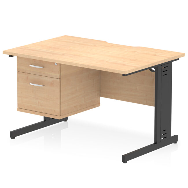 Impulse Scalloped Edge 1200mm Cable Managed Straight Desk With Single Fixed Pedestal - Image 9