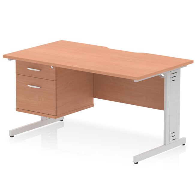 Impulse Scalloped Edge 1400mm Cable Managed Straight Desk With Single Fixed Pedestal - Image 4