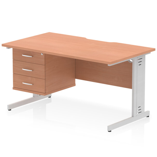 Impulse Scalloped Edge 1400mm Cable Managed Straight Desk With Single Fixed Pedestal - Image 22