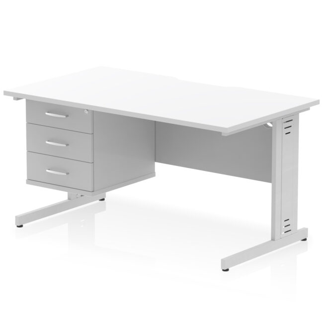 Impulse Scalloped Edge 1400mm Cable Managed Straight Desk With Single Fixed Pedestal - Image 37