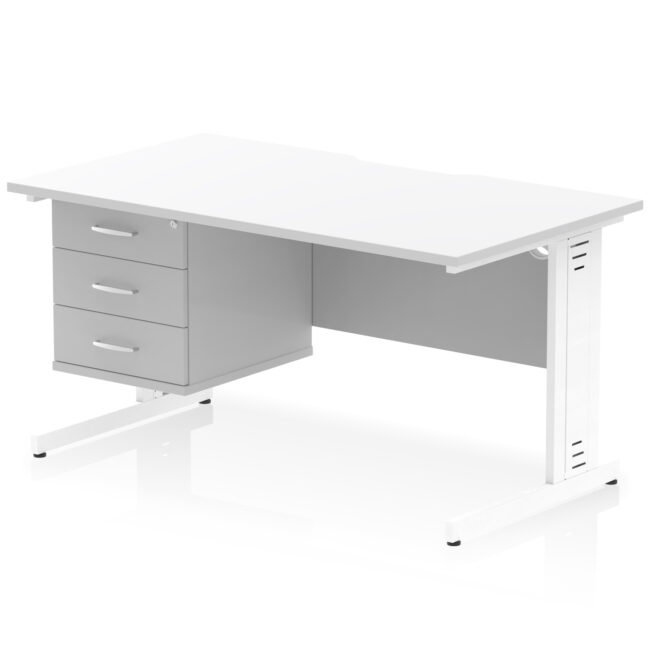 Impulse Scalloped Edge 1400mm Cable Managed Straight Desk With Single Fixed Pedestal - Image 38