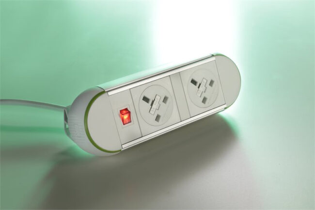 Impulse Desktop Module 2 x 3.15A UK Sockets, 1 x Neon Switch, 1 x 500mm Lead to 3 Pole Connector in Black - Image 3