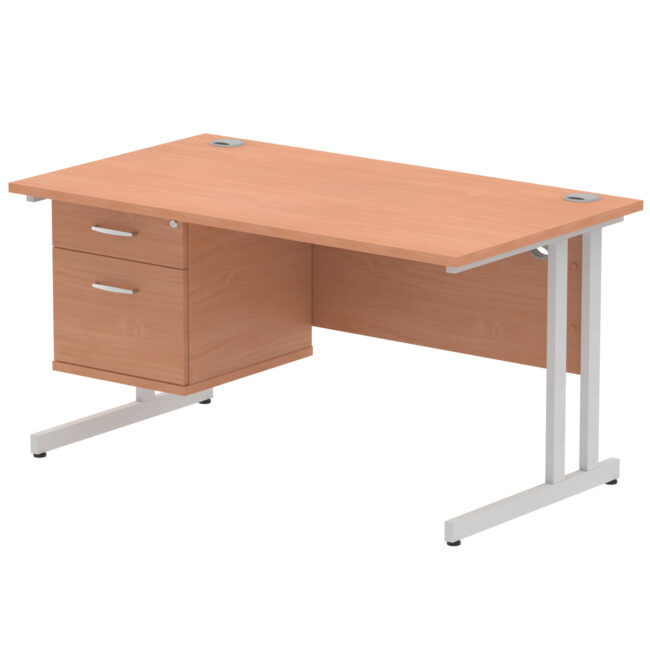 Impulse 1400mm Cantilever Straight Desk With Single Fixed Pedestal - Image 60