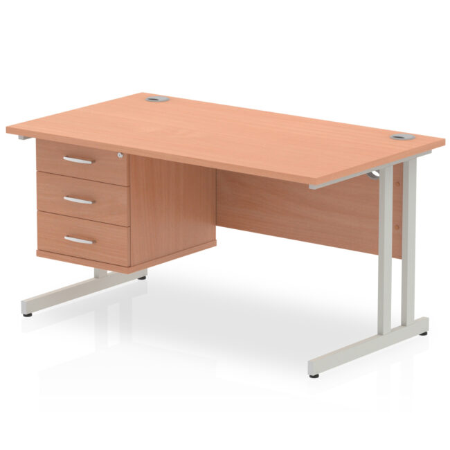 Impulse 1400mm Cantilever Straight Desk With Single Fixed Pedestal - Image 68