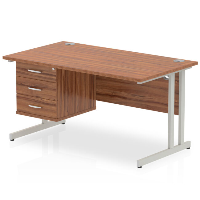 Impulse 1400mm Cantilever Straight Desk With Single Fixed Pedestal - Image 107