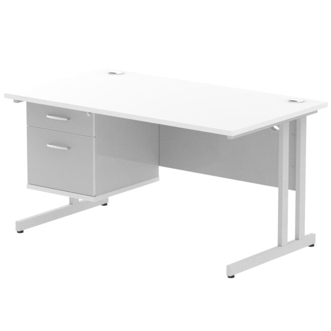 Impulse 1400mm Cantilever Straight Desk With Single Fixed Pedestal - Image 109