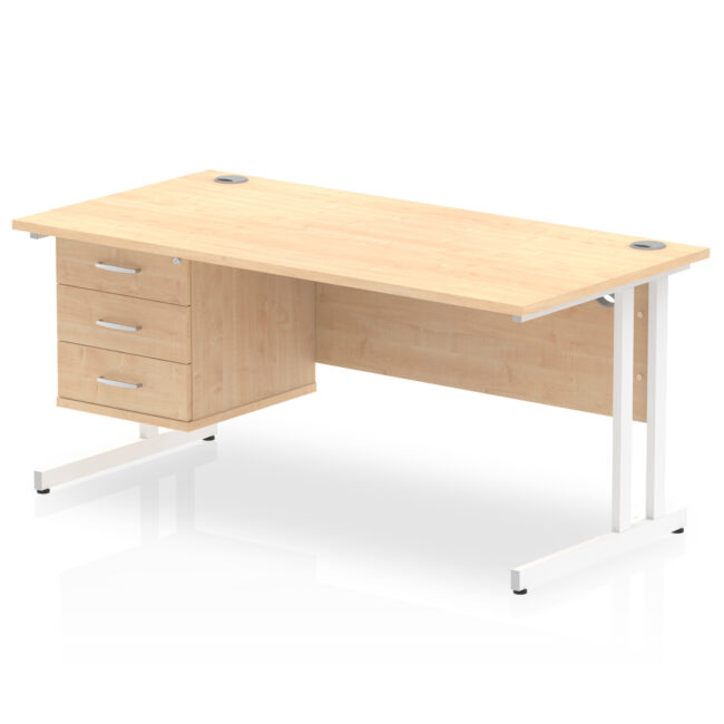 Impulse 1600mm Cantilever Straight Desk With Single Fixed Pedestal - Image 9