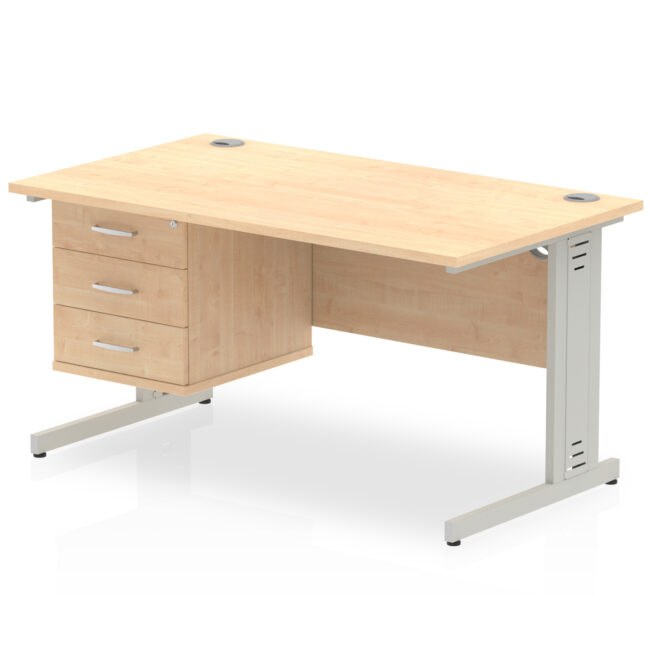 Impulse 1400mm Cable Managed Straight Desk With Single Fixed Pedestal - Image 15