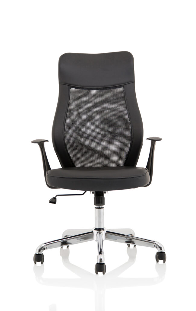 Baye High Mesh Back Task Operator Black Leather Office Chair with Arms - Image 2