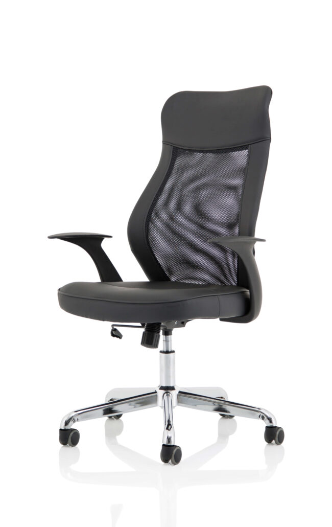 Baye High Mesh Back Task Operator Black Leather Office Chair with Arms - Image 3