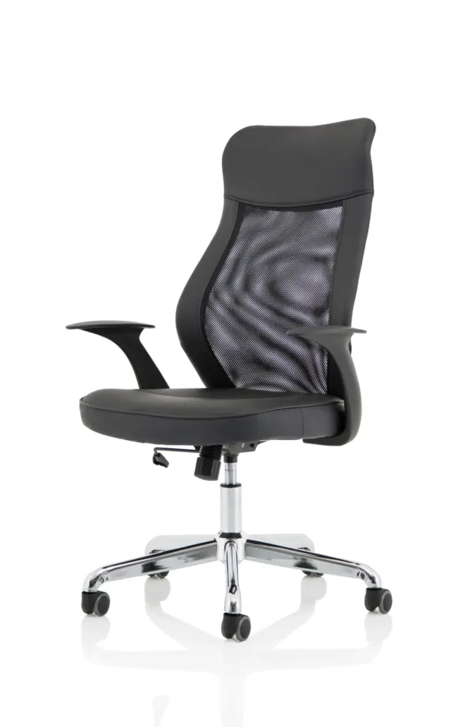 Baye High Mesh Back Task Operator Black Leather Office Chair with Arms - Image 3