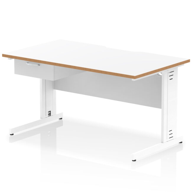 Impulse Scalloped Edge Cable Managed Straight Desk With Single One Drawer Fixed Pedestal - Image 38