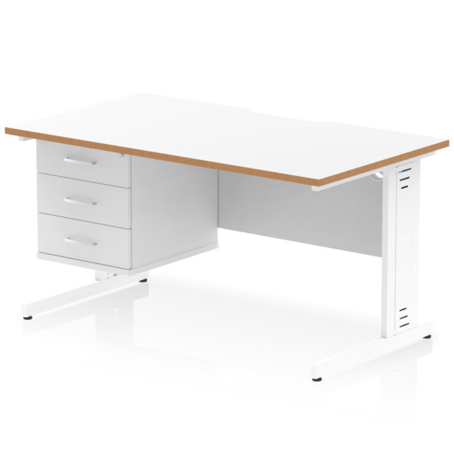 Impulse Scalloped Edge 1400mm Cable Managed Straight Desk With Single Fixed Pedestal - Image 2