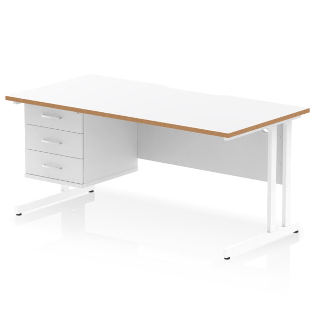 Impulse Scalloped Edge 1600mm Cable Managed Straight Desk With Single Fixed Pedestal - Image 2
