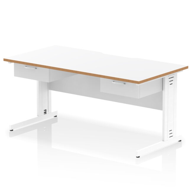 Impulse Scalloped Edge Cable Managed Straight Desk With Two One Drawer Fixed Pedestals - Image 13
