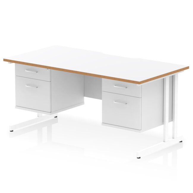 Impulse Scalloped Edge 1600mm Cantilever Straight Desk With Two Fixed Pedestal - Image 2