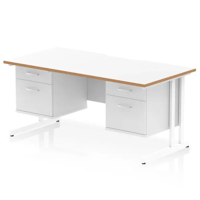 Impulse Scalloped Edge 1600mm Cantilever Straight Desk With Two Fixed Pedestal - Image 2