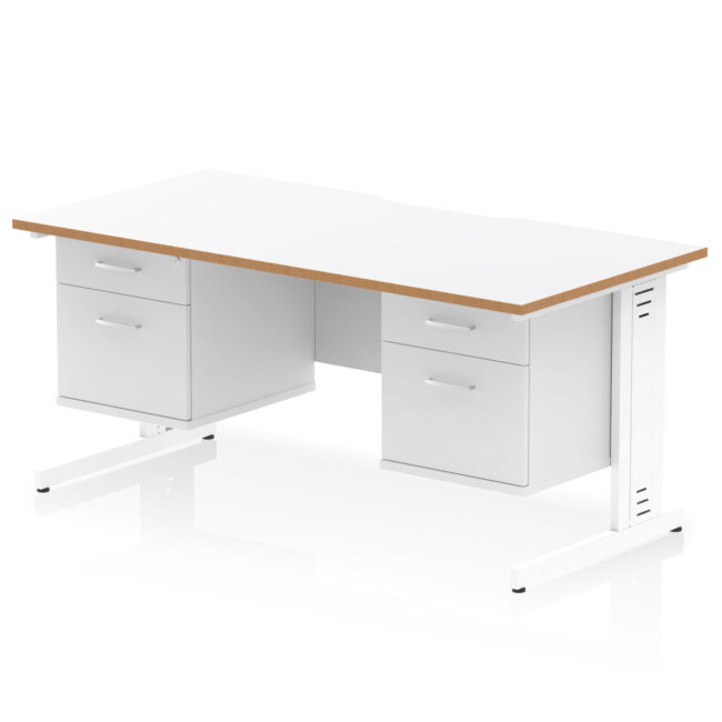 Impulse Scalloped Edge 1600mm Cable Managed Straight Desk With Two Fixed Pedestal - Image 2