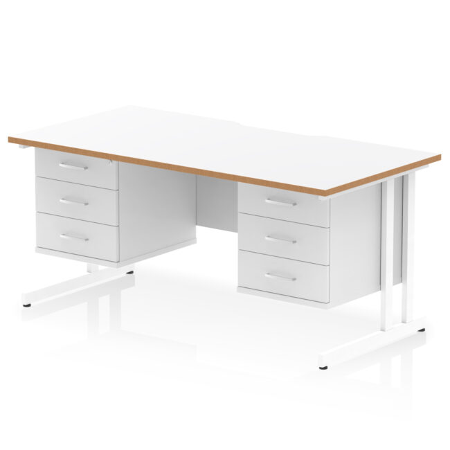 Impulse Scalloped Edge 1600mm Cantilever Straight Desk With Two Fixed Pedestal - Image 3