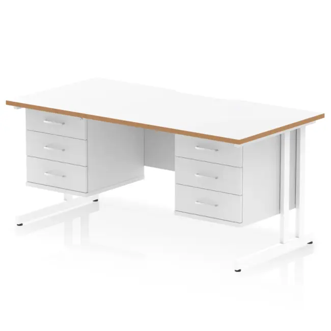 Impulse Scalloped Edge 1600mm Cantilever Straight Desk With Two Fixed Pedestal - Image 3