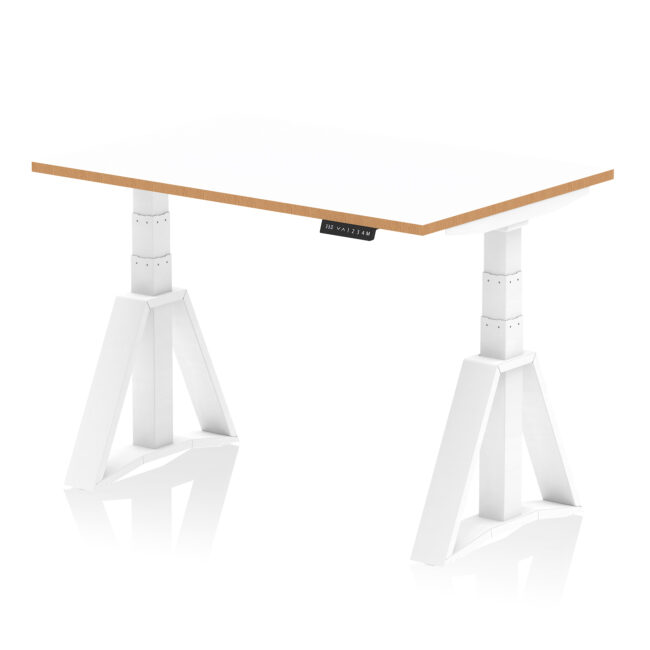 Oslo Air Height Adjustable Desk White Top Natural Wood Edge White Frame - Image 4