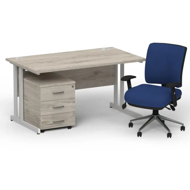 Impulse 1400mm Cantilever Straight Desk With Mobile Pedestal and Chiro Medium Back Blue Operator Chair - Image 23