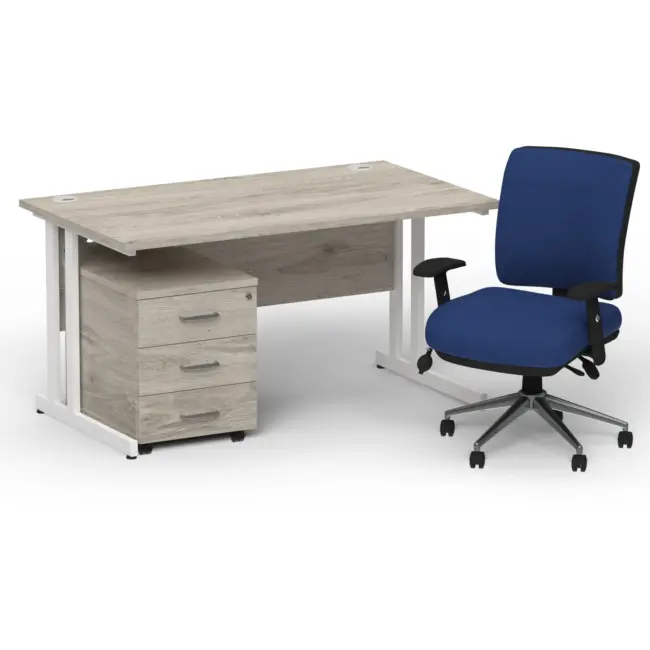 Impulse 1400mm Cantilever Straight Desk With Mobile Pedestal and Chiro Medium Back Blue Operator Chair - Image 47